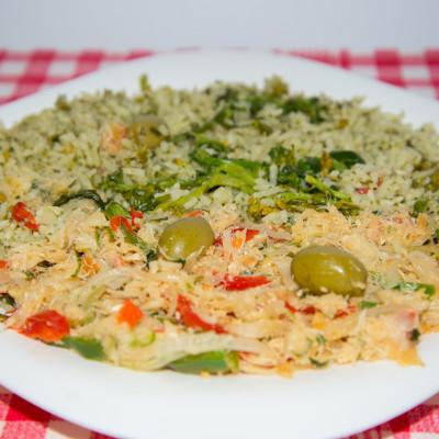 Bacalhau à moda da casa c/ arroz de brócolis
